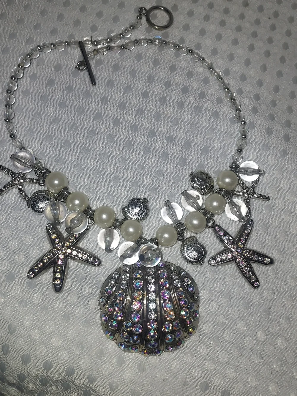 Little Mermaid Silver-Tone Seashell & Starfish Necklace with Pearl Accents
